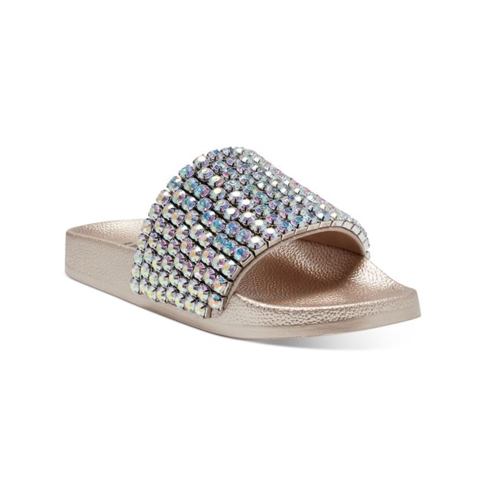 INC International Concepts Gold Slide Sandals with Multicolor Rhinestones
